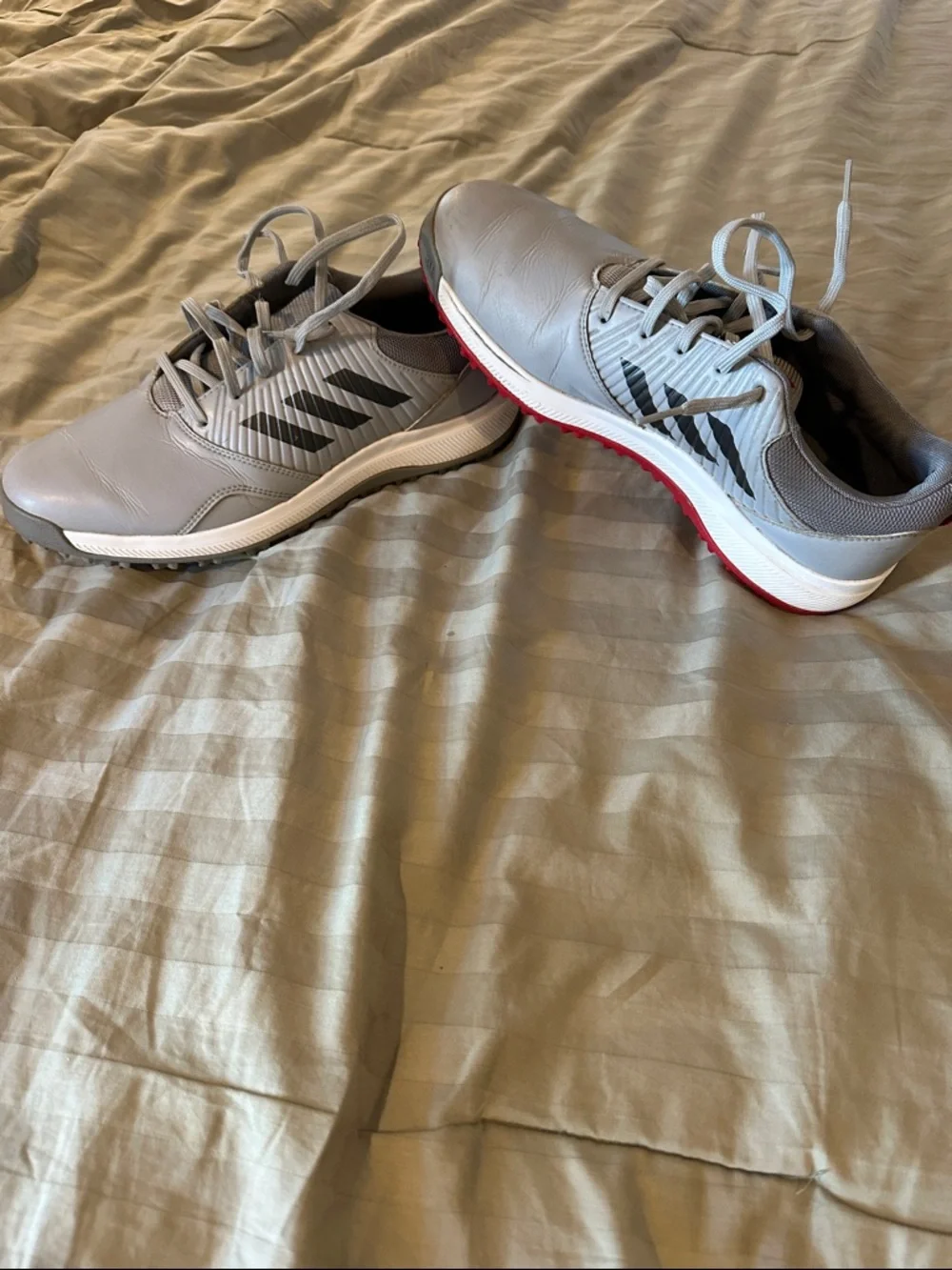 adidas Men’s Gray Athletic Golf Shoes with Red Outsole Accent